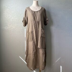 Made In Italy Linen Lagenlook Boho Midi Dress L 7 Agosto